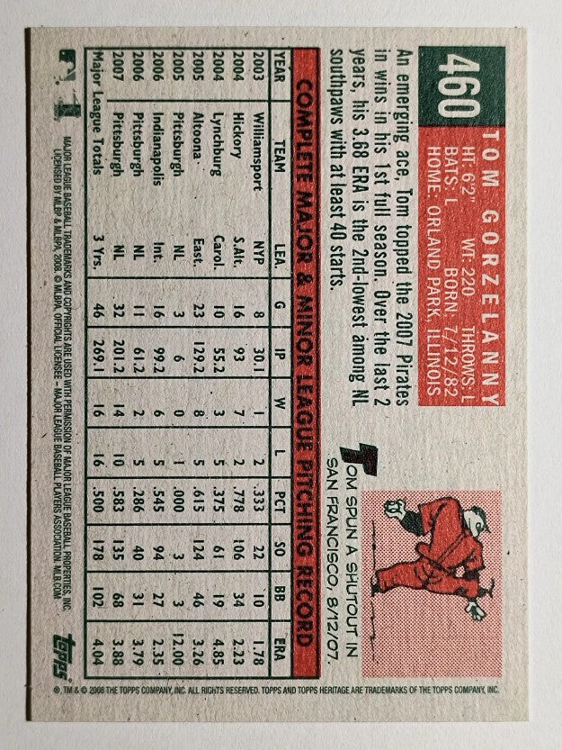2008 Topps Heritage #460 Tom Gorzelanny