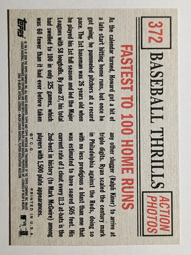 2008 Topps Heritage Black Back #372 Ryan Howard BT