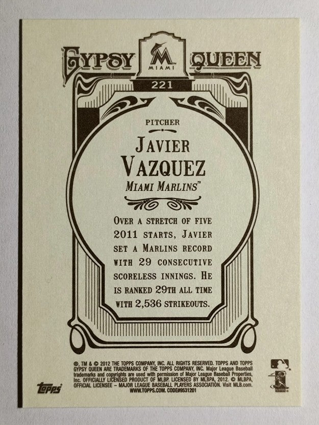 2012 Topps Gypsy Queen #221 Javier Vazquez