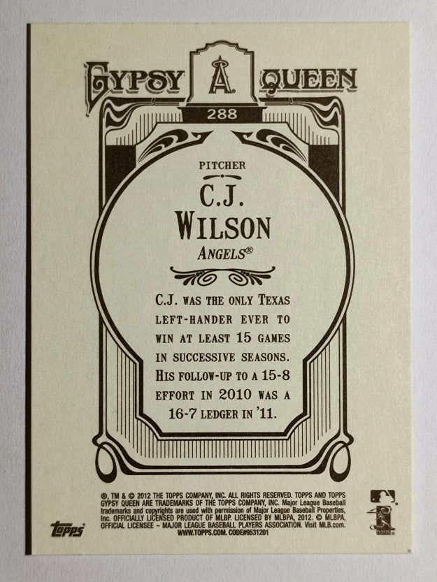2012 Topps Gypsy Queen #288A C.J. Wilson