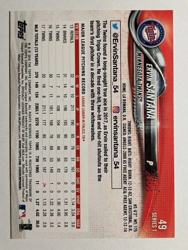 2018 Topps #49 Ervin Santana