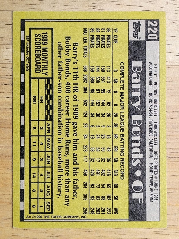 1990 Topps #220 Barry Bonds
