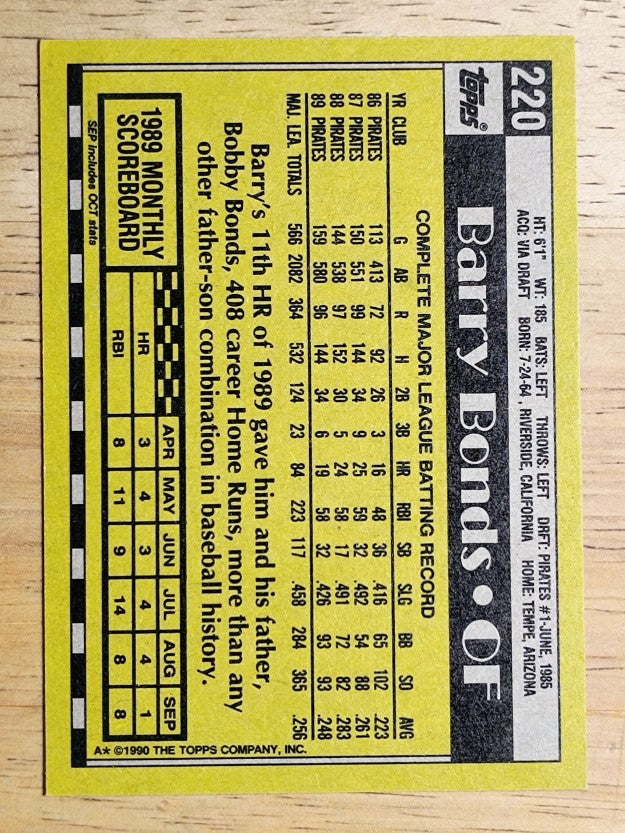 1990 Topps #220 Barry Bonds