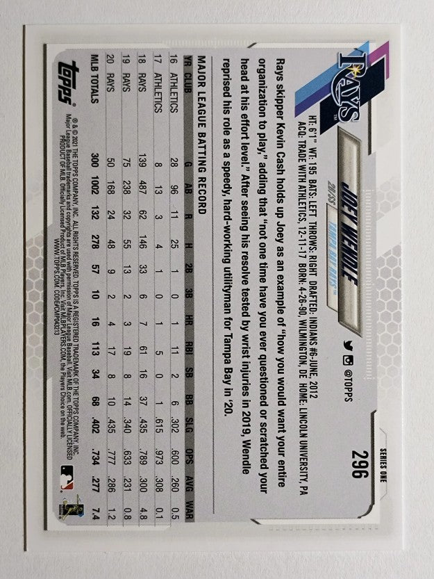 2021 Topps #296 Joey Wendle