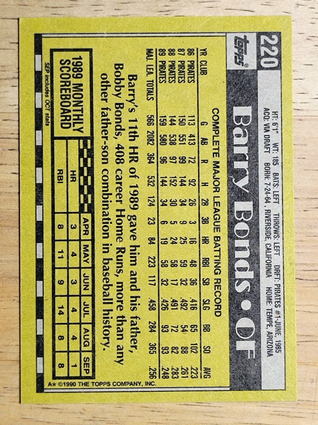 1990 Topps #220 Barry Bonds