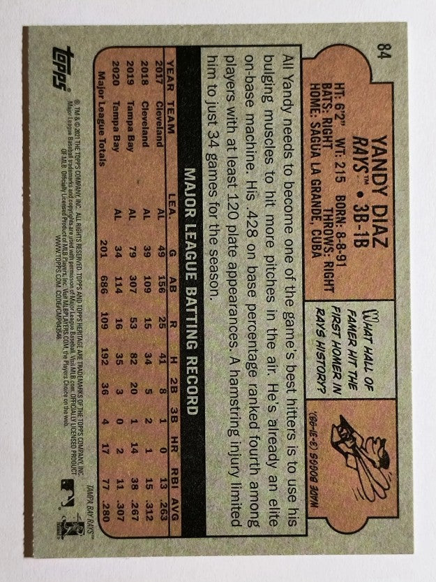 2021 Topps Heritage #84 Yandy Diaz