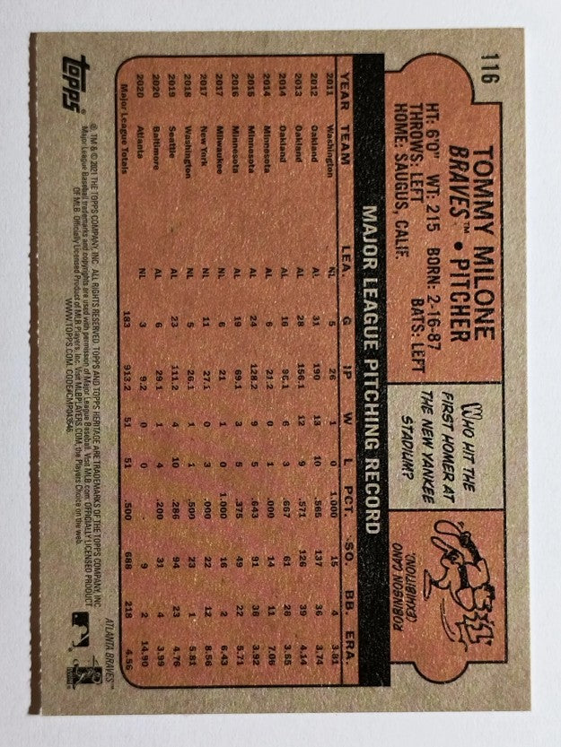 2021 Topps Heritage #116 Tommy Milone