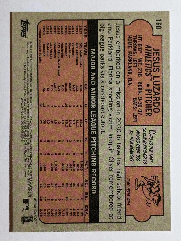 2021 Topps Heritage #160 Jesus Luzardo
