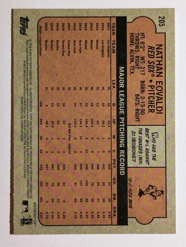 2021 Topps Heritage #205 Nathan Eovaldi