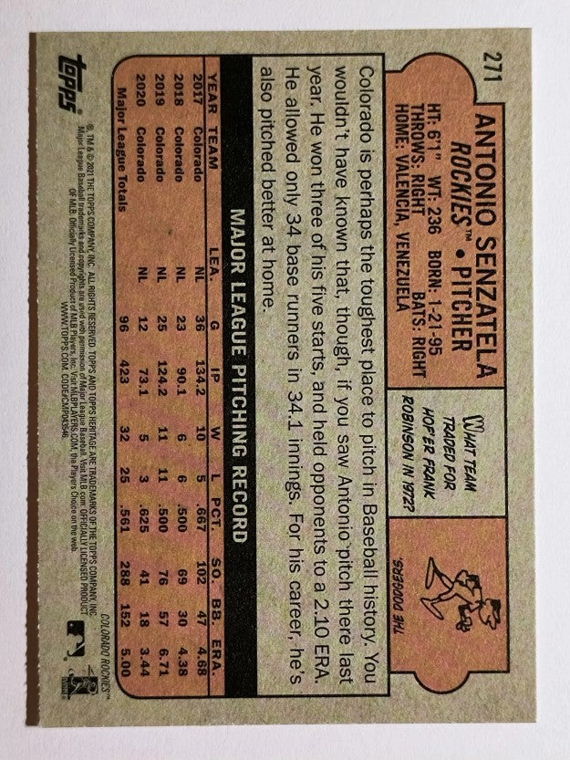 2021 Topps Heritage #271 Antonio Senzatela