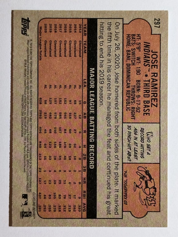 2021 Topps Heritage #297 Jose Ramirez