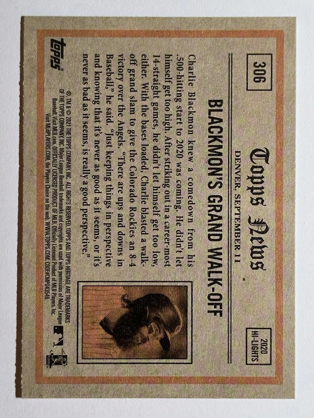 2021 Topps Heritage #306 Charlie Blackmon IA