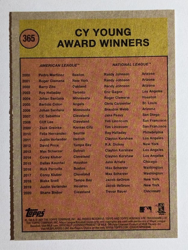 2021 Topps Heritage #365 Cy Young Award