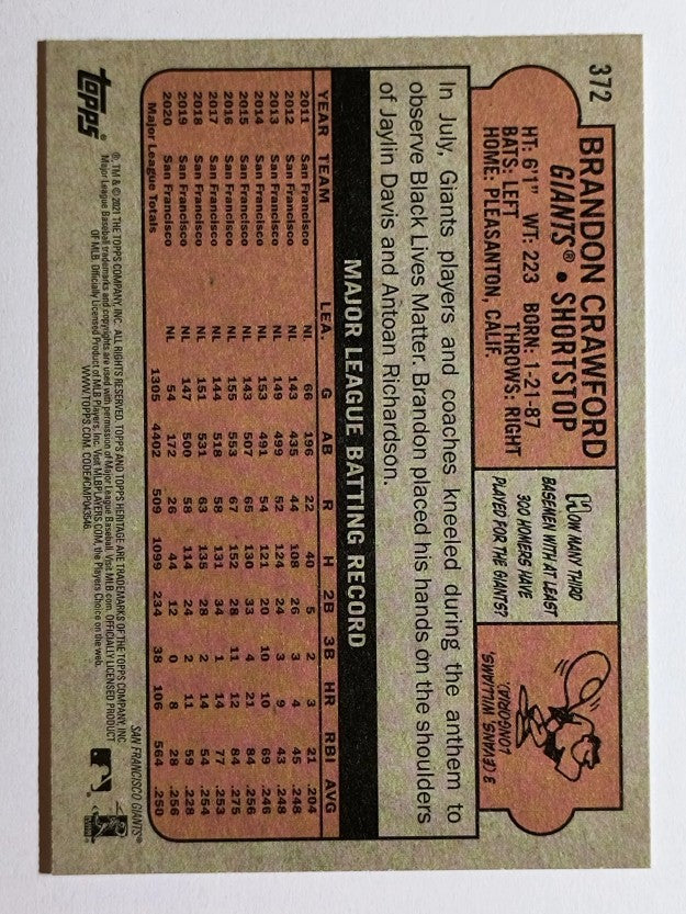 2021 Topps Heritage #372 Brandon Crawford
