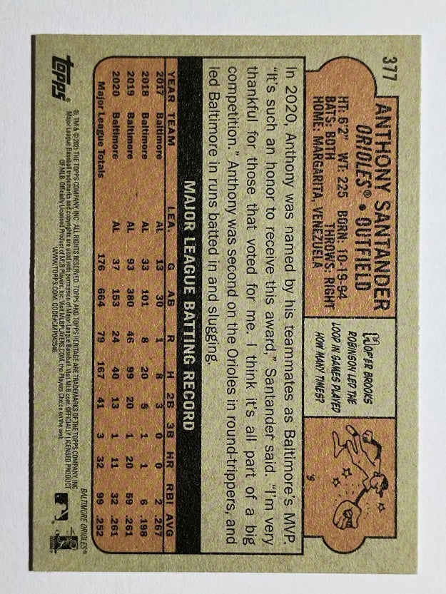 2021 Topps Heritage #377 Anthony Santander