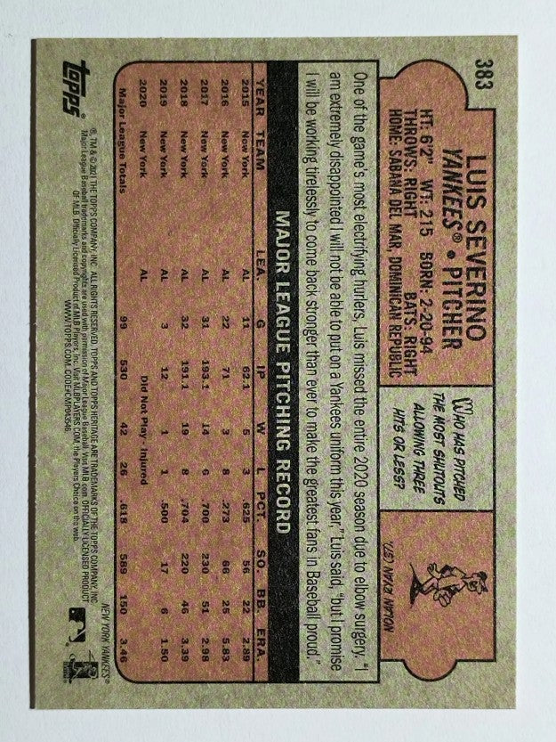 2021 Topps Heritage #383 Luis Severino