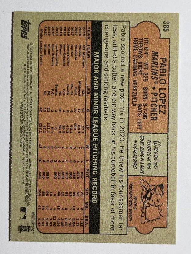 2021 Topps Heritage #385 Pablo Lopez
