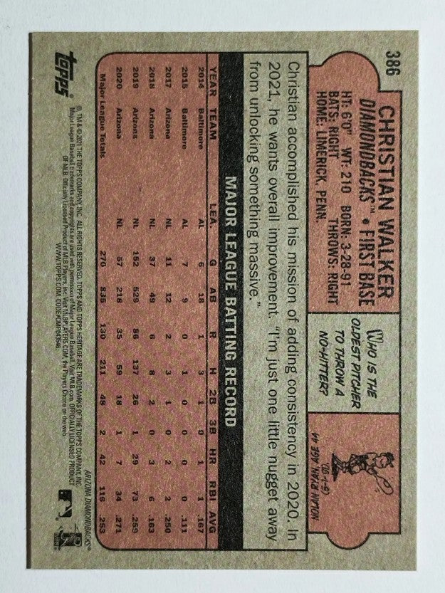 2021 Topps Heritage #386 Christian Walker