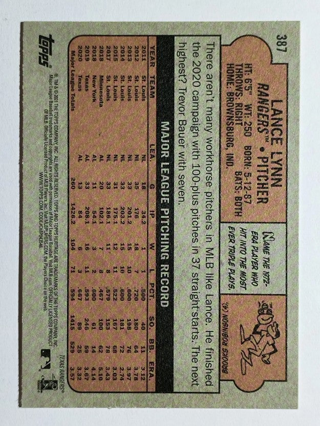 2021 Topps Heritage #387 Lance Lynn