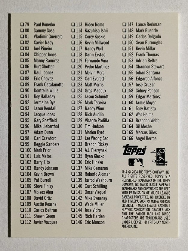 2004 Topps Cracker Jack Checklists #1 1-166