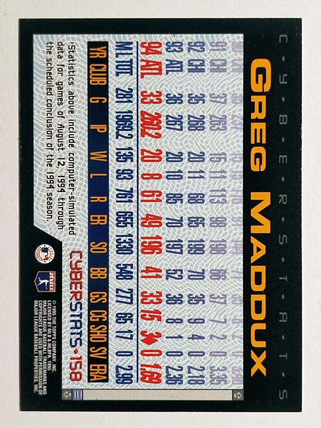 1995 Topps Cyberstats #158 Greg Maddux