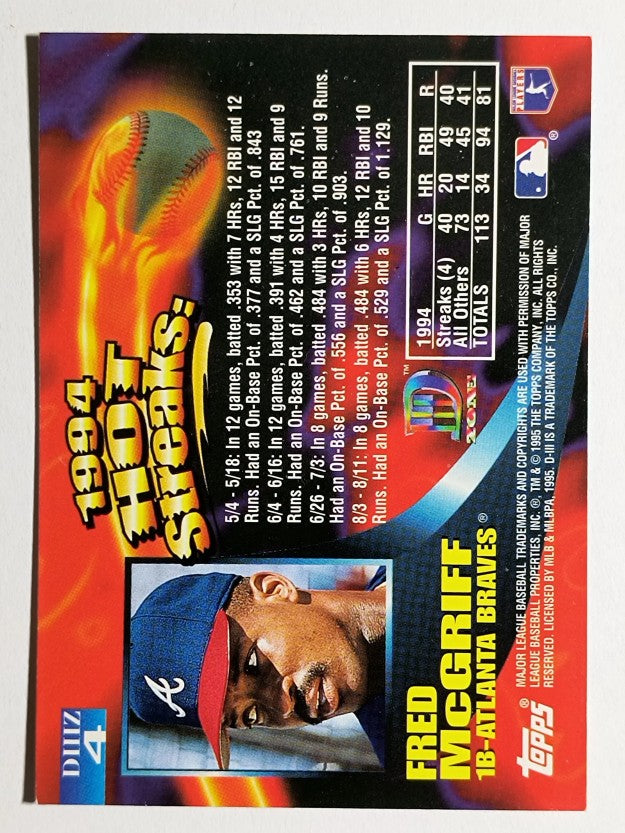 1995 Topps D3 Zone #4 Fred McGriff
