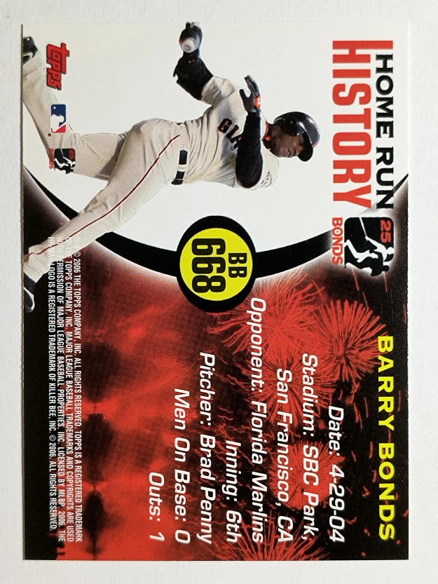 2005 Topps Barry Bonds Home Run History #668 Barry Bonds HR668