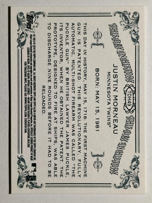 2010 Topps Allen and Ginter This Day in History #TDH49 Justin Morneau