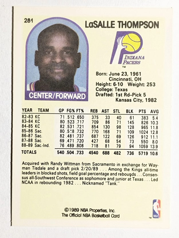 1989-90 Hoops #281 LaSalle Thompson