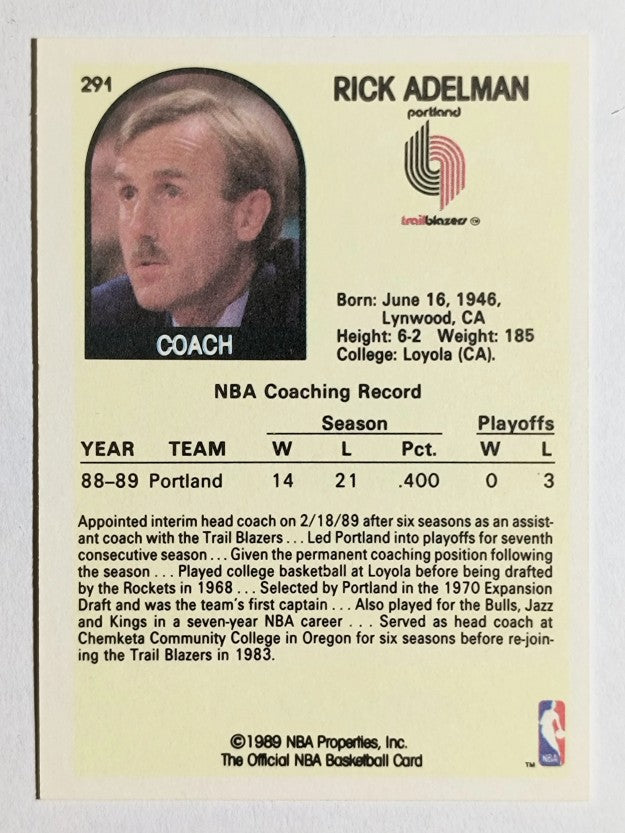 1989-90 Hoops #291 Rick Adelman CO