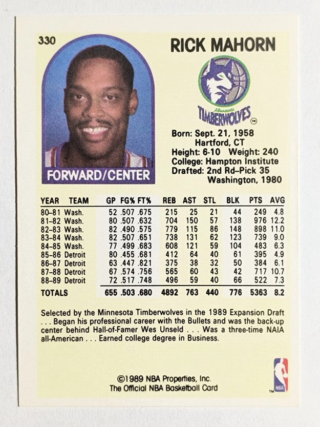1989-90 Hoops #330 Rick Mahorn