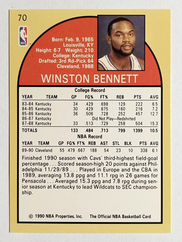 1990-91 Hoops #70 Winston Bennett