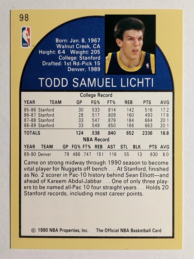 1990-91 Hoops #98 Todd Lichti RC