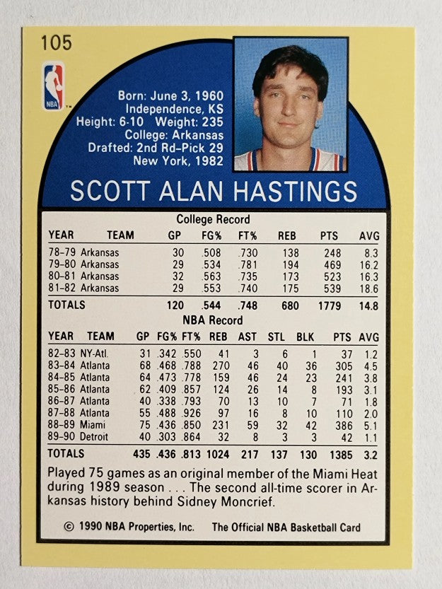 1990-91 Hoops #105 Scott Hastings