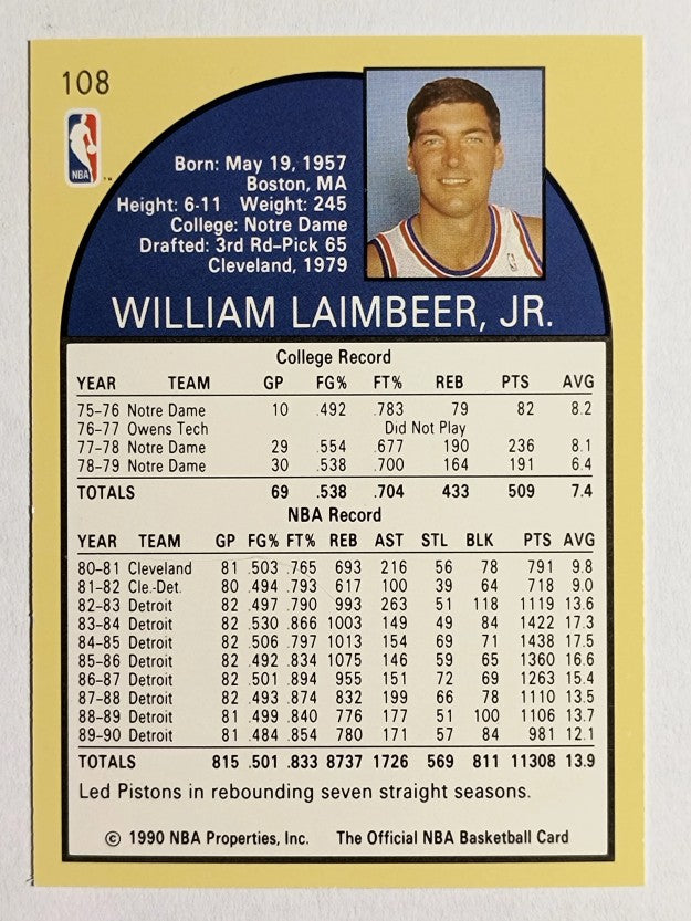 1990-91 Hoops #108 Bill Laimbeer