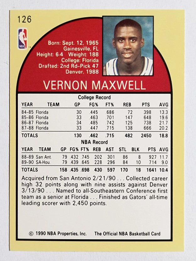 1990-91 Hoops #126 Vernon Maxwell