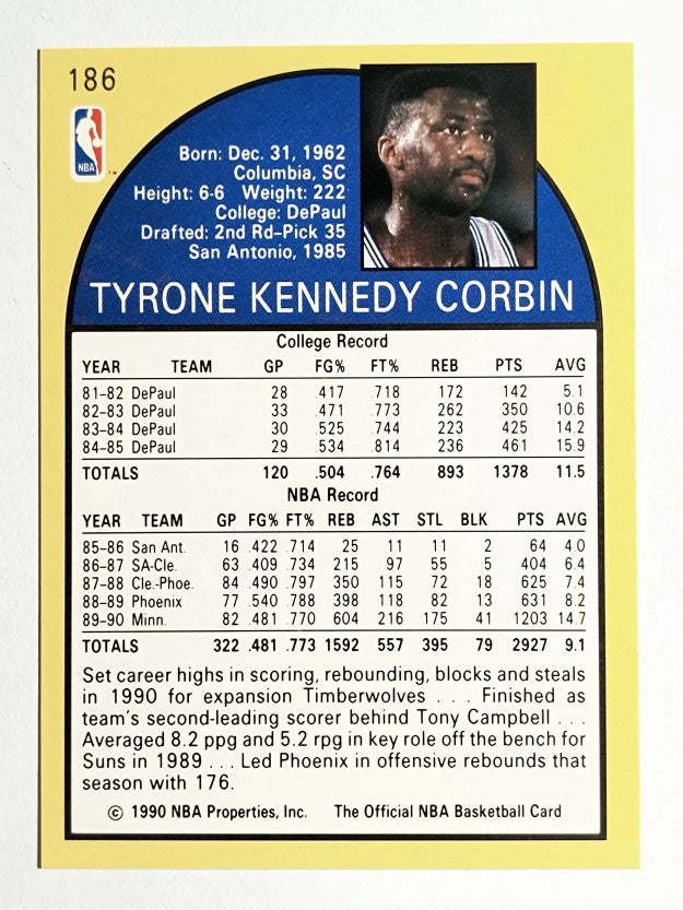 1990-91 Hoops #186 Tyrone Corbin