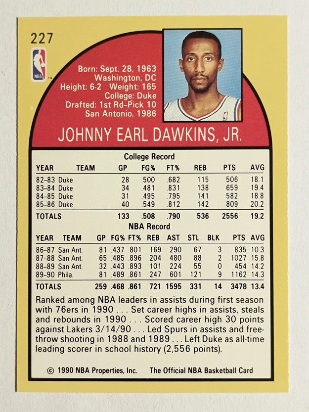 1990-91 Hoops #227 Johnny Dawkins