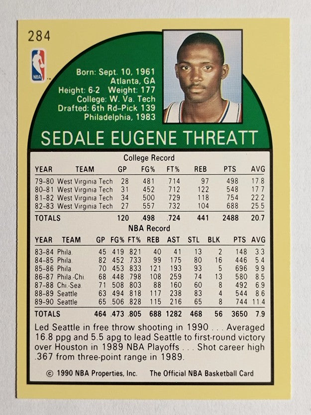 1990-91 Hoops #284 Sedale Threatt