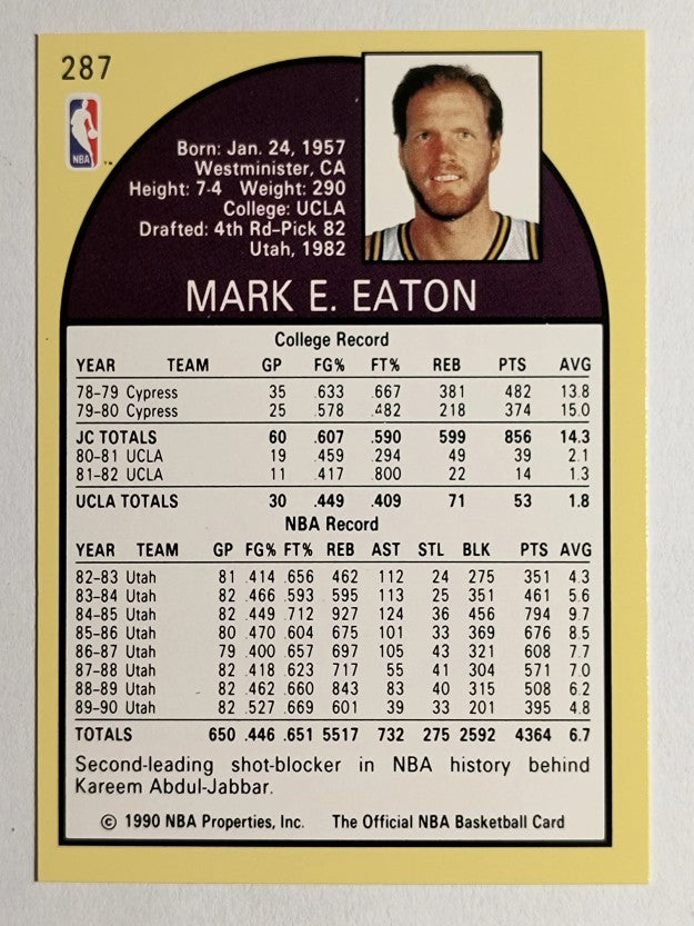 1990-91 Hoops #287 Mark Eaton