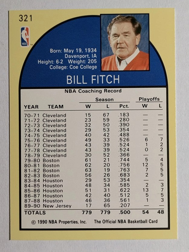1990-91 Hoops #321 Bill Fitch CO