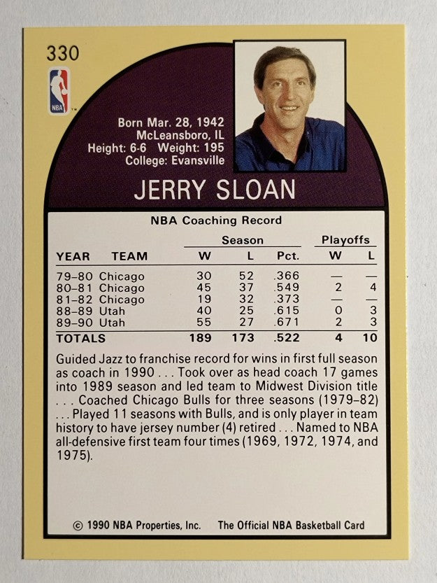 1990-91 Hoops #330 Jerry Sloan CO
