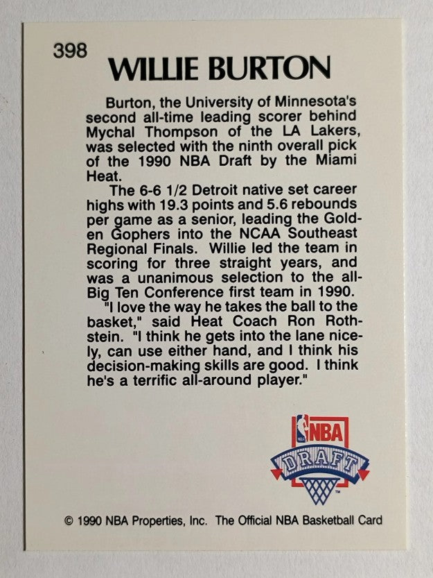 1990-91 Hoops #398 Willie Burton LS RC