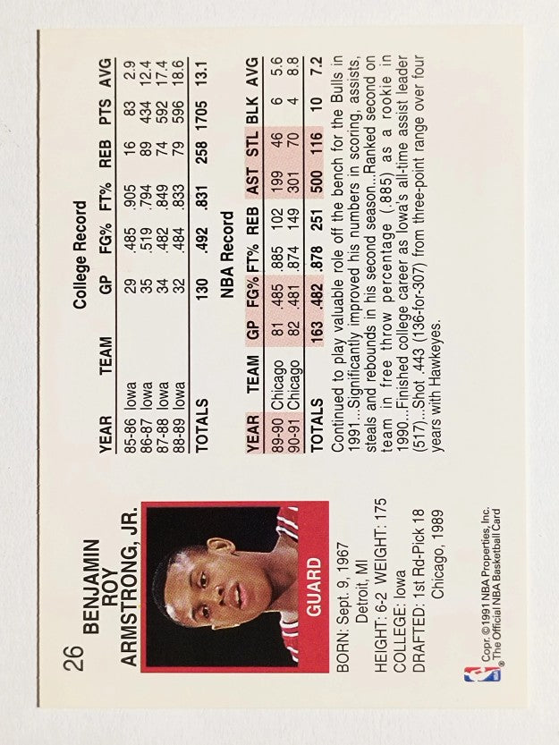 1991-92 Hoops #26 B.J. Armstrong