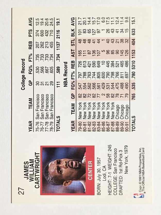 1991-92 Hoops #27 Bill Cartwright