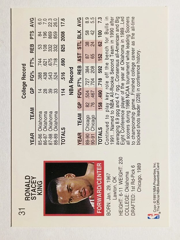 1991-92 Hoops #31 Stacey King
