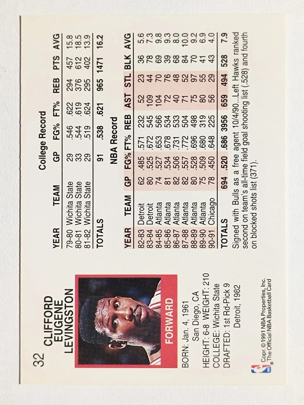 1991-92 Hoops #32 Cliff Levingston