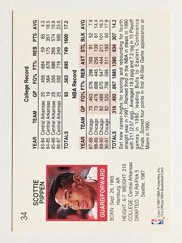 1991-92 Hoops #34 Scottie Pippen (NM)