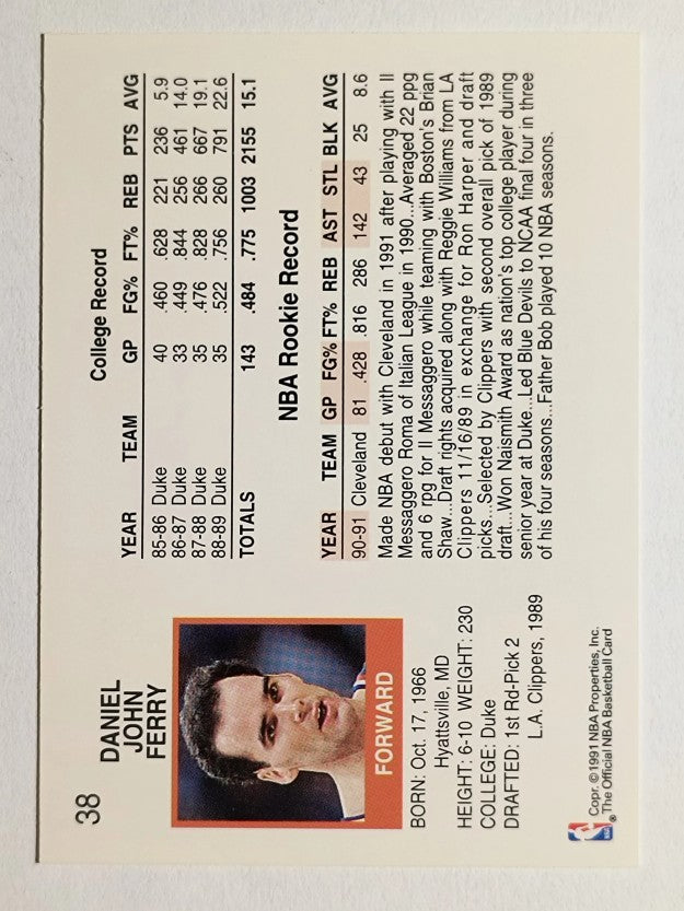 1991-92 Hoops #38 Danny Ferry