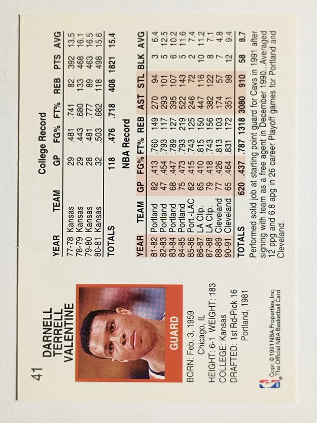1991-92 Hoops #41 Darnell Valentine
